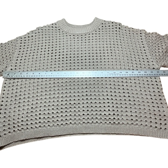 DR 2 Tan Open Knit Short Sleeve Cropped Crew Neck Sweater US Sz L - Picture 5 of 8